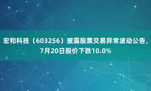 宏和科技（603256）披露股票交易异常波动公告，7月20日股价下跌10.0%
