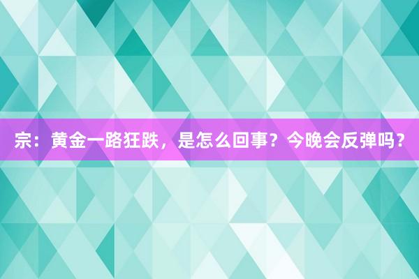 宗：黄金一路狂跌，是怎么回事？今晚会反弹吗？