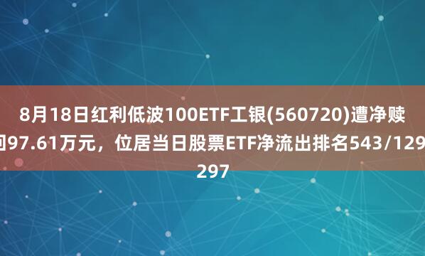 8月18日红利低波100ETF工银(560720)遭净赎回97.61万元，位居当日股票ETF净流出排名543/1297