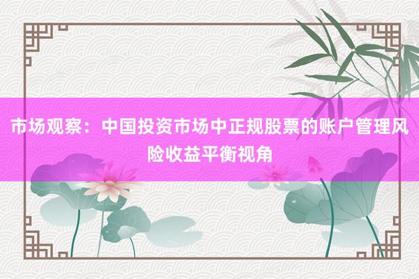 市场观察：中国投资市场中正规股票的账户管理风险收益平衡视角
