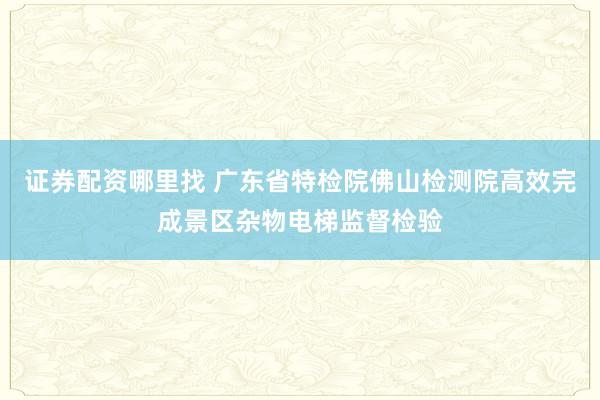 证券配资哪里找 广东省特检院佛山检测院高效完成景区杂物电梯监督检验