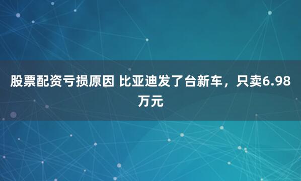 股票配资亏损原因 比亚迪发了台新车，只卖6.98万元